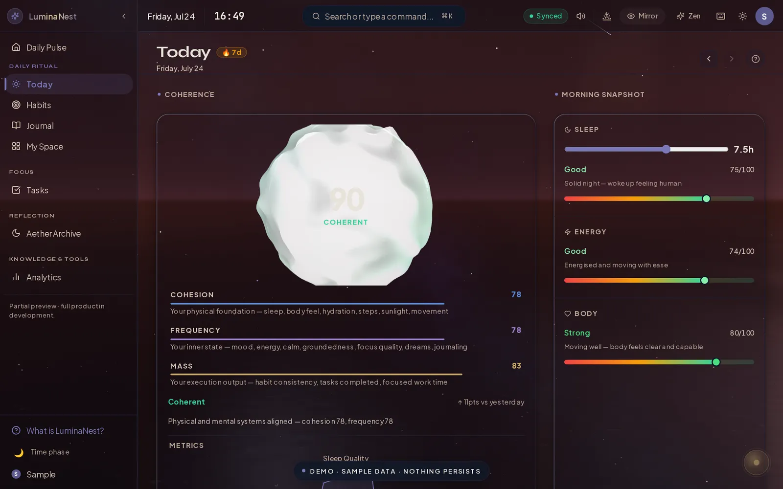 LuminaNest: the Daily Pulse coherence view